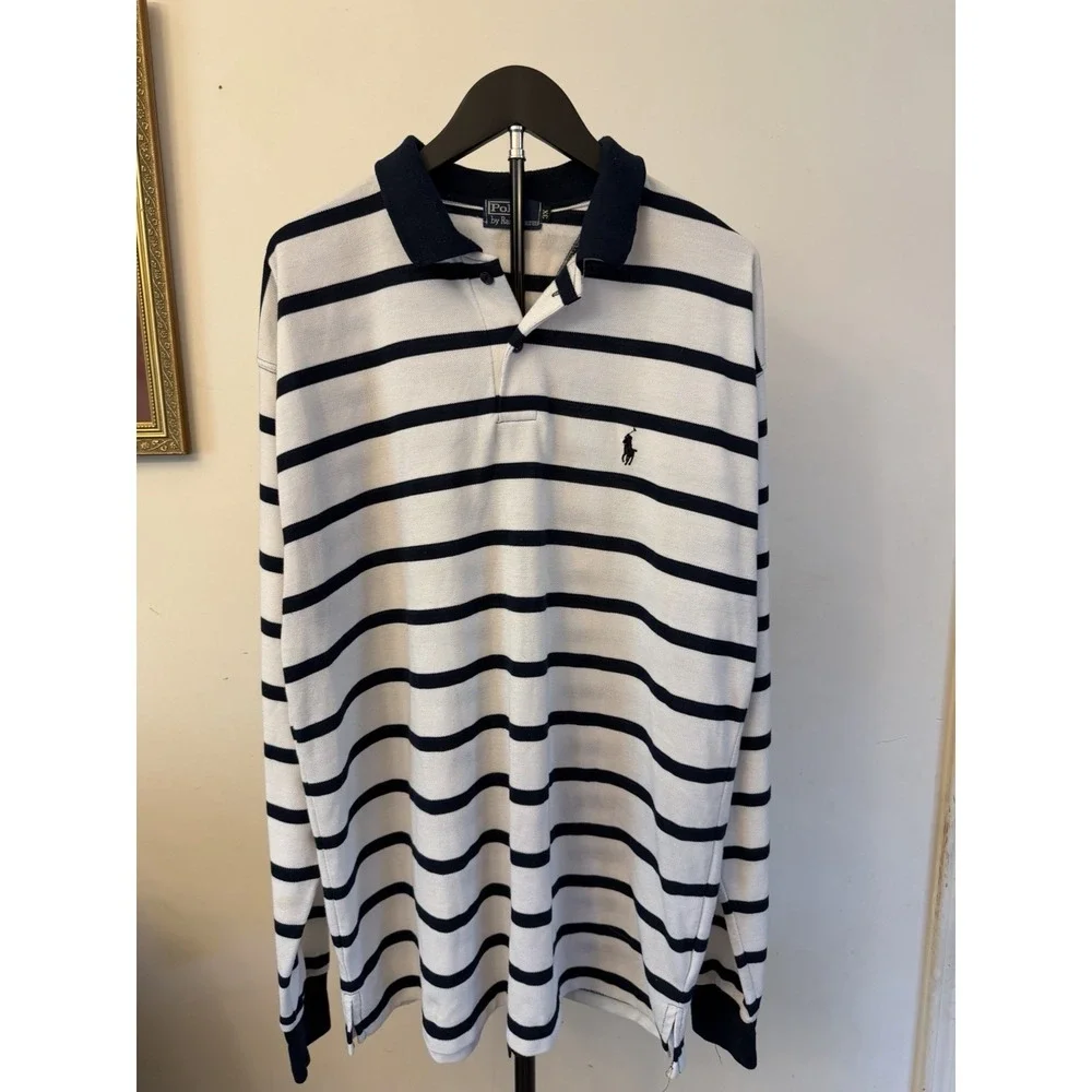 VINTAGE Polo By Ralph Lauren Men Polo 3XL Blue Embroidered Pony Rugby